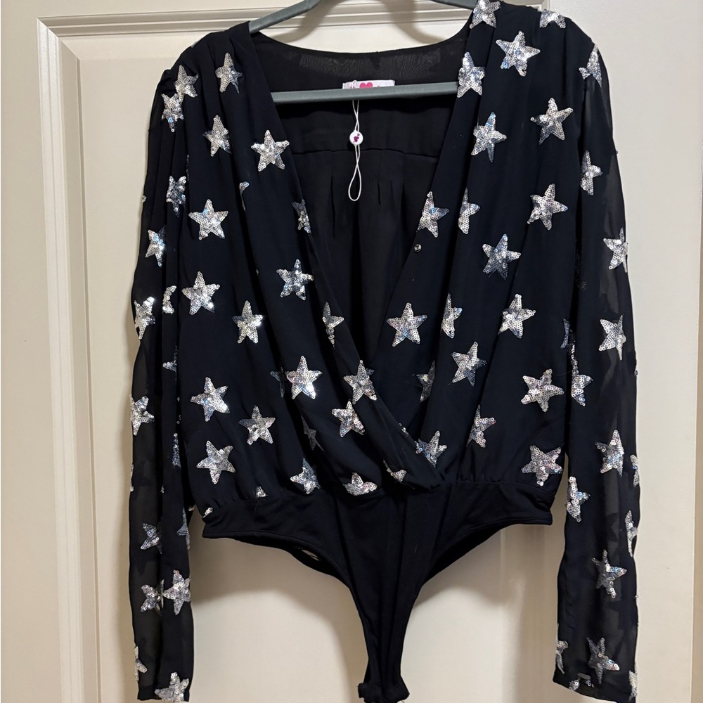 Black Bodysuit with Silver Star Pattern